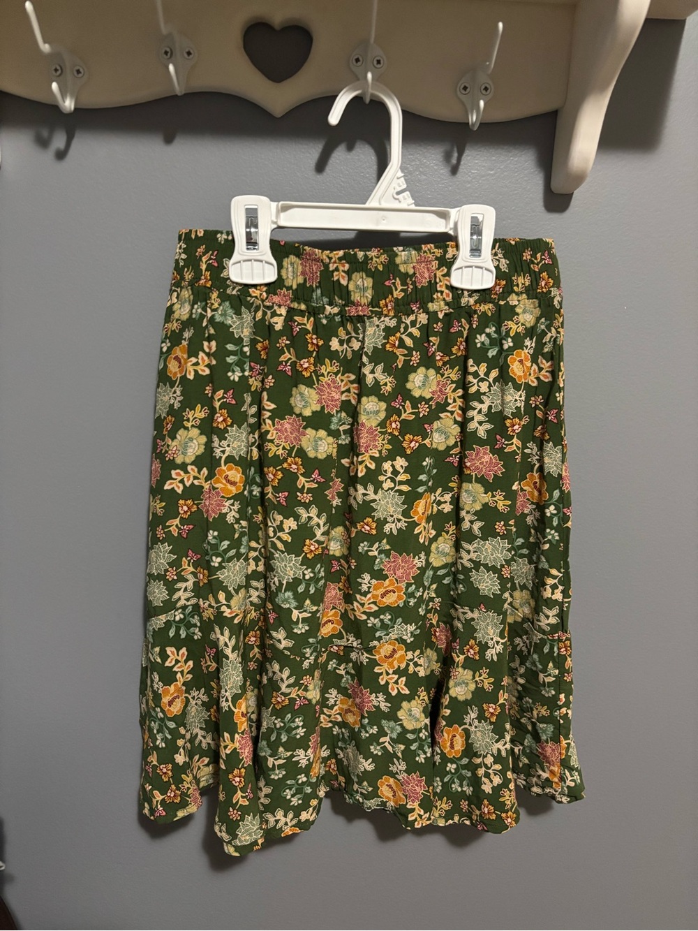 LOFT Olive Green Floral Midi Skirt XS Petite